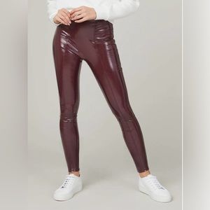 Spanx Faux Patent Leather Leggings. Petite L. Ruby. NWT